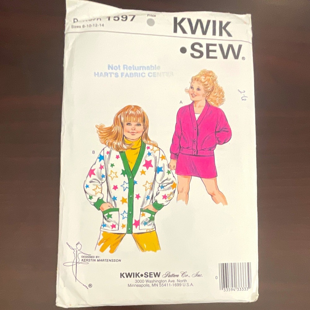 Kwik Sew 1597 Vintage Girls Cardigan Skirt Sewing Pattern Size 8-14 Retro 1986